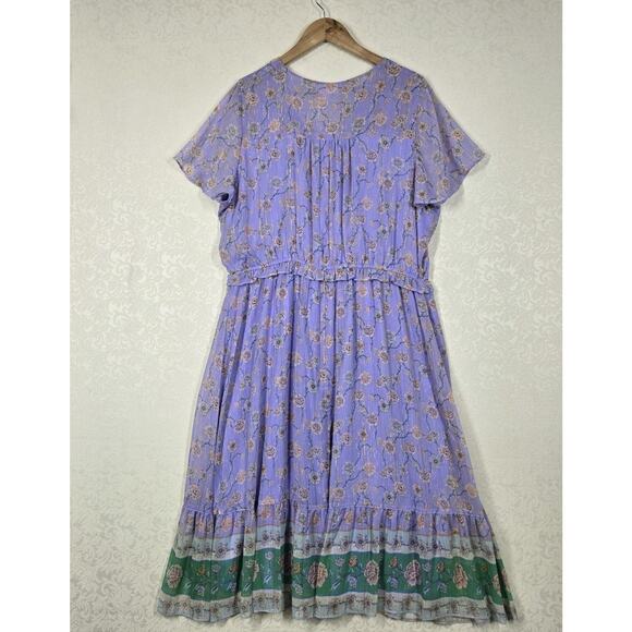 LC Lauren Conrad Flutter Sleeve Faux Wrap Bodice Dress 1X Purple Green Floral - Picture 9 of 16